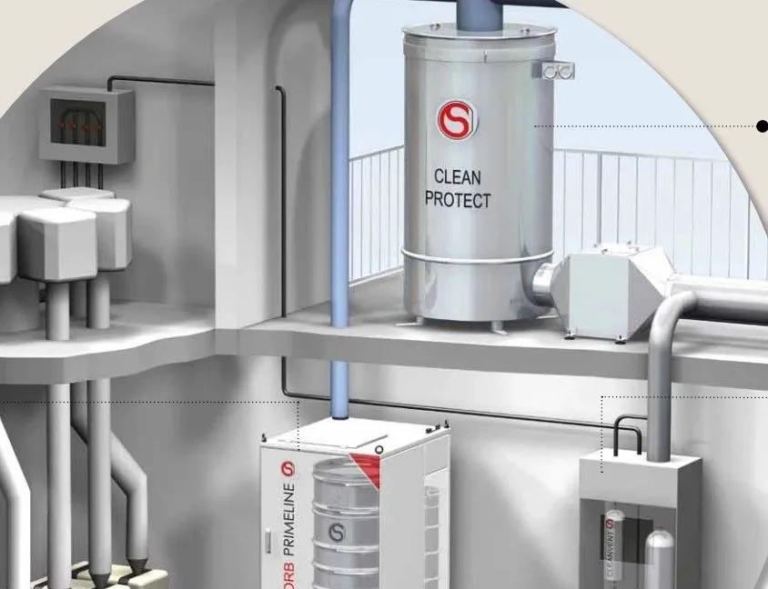 Cutaway illustration of a hazardous gas neutralization system inside a facility