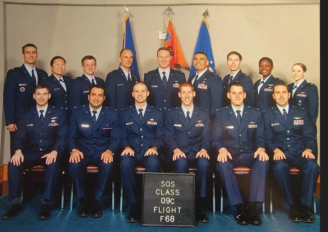 Squadron Officer School class photograph, Air Force officers in service dress uniform