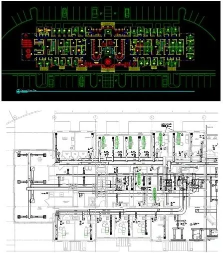Floor plan and mechanical layout drawings for a dental and surgical facility in Newtown