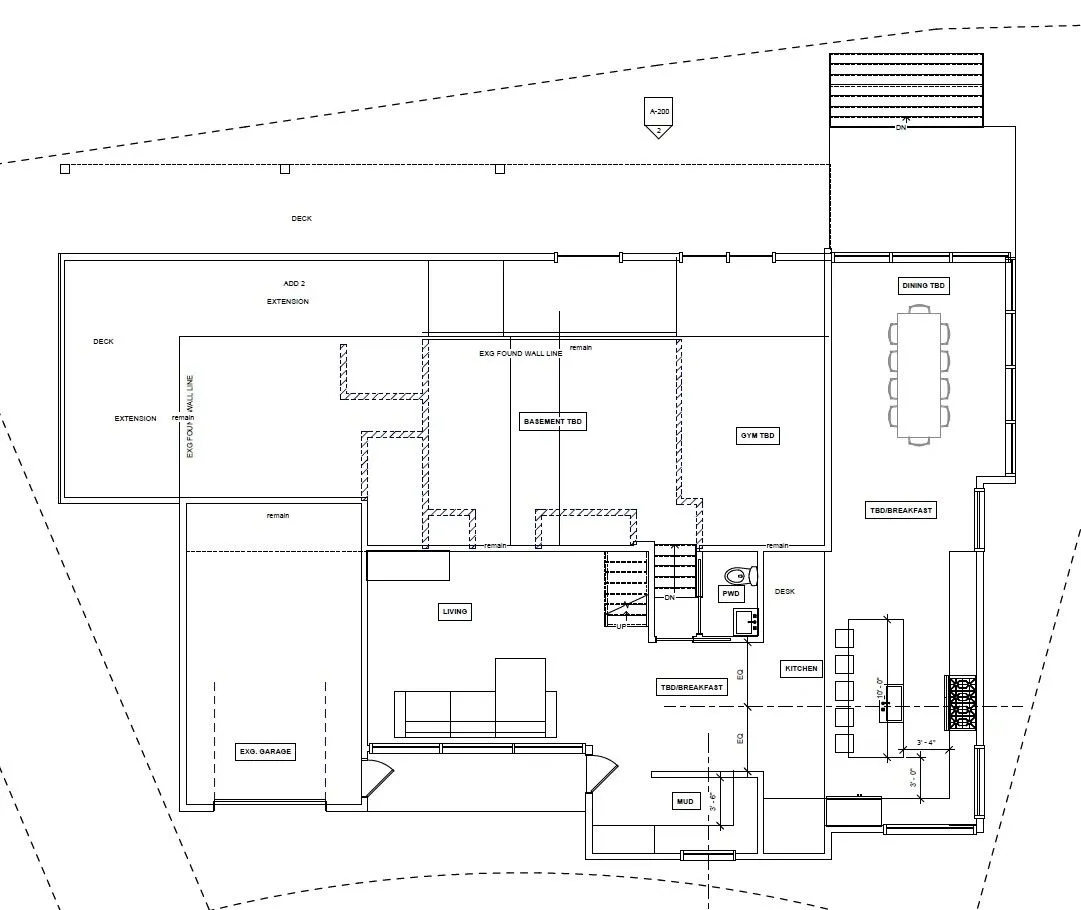 Floor plan for the Gagliardi residence near Cos Cob Harbor showing an addition and deck