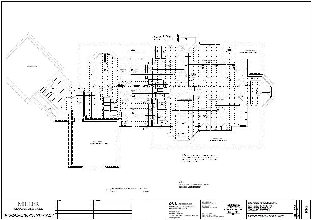 Basement mechanical layout sheet for the Miller residence in Armonk, New York