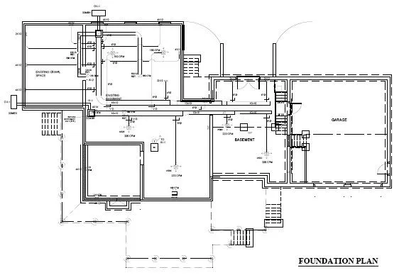Foundation plan for the Zarifian residence with airflow quantities noted
